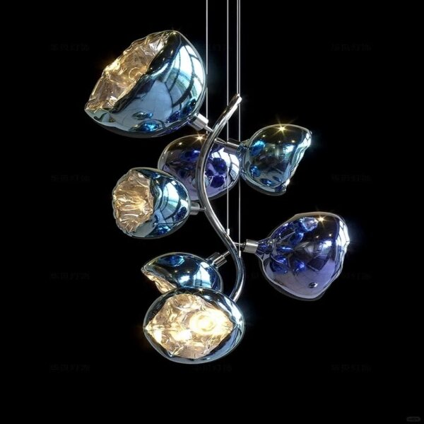 Blue Gold Long Custom Glass Chandelier - 图片 2