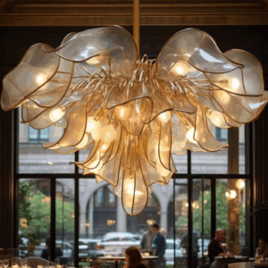 Gold Transparent Red Pink Custom Flower Glass Chandelier