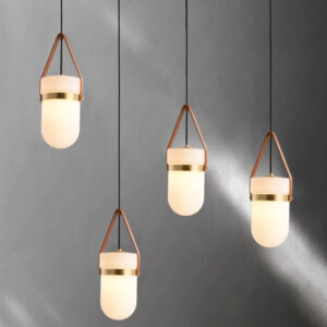 H35.5CM Copper Glass Leather Pendant Light