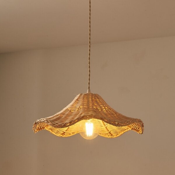 H40cm Retro Wood Rattan Pendant Light - 图片 2