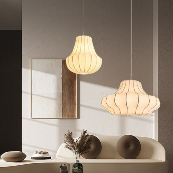 E27/E26 White Silk Iron Pendant Light - 图片 3