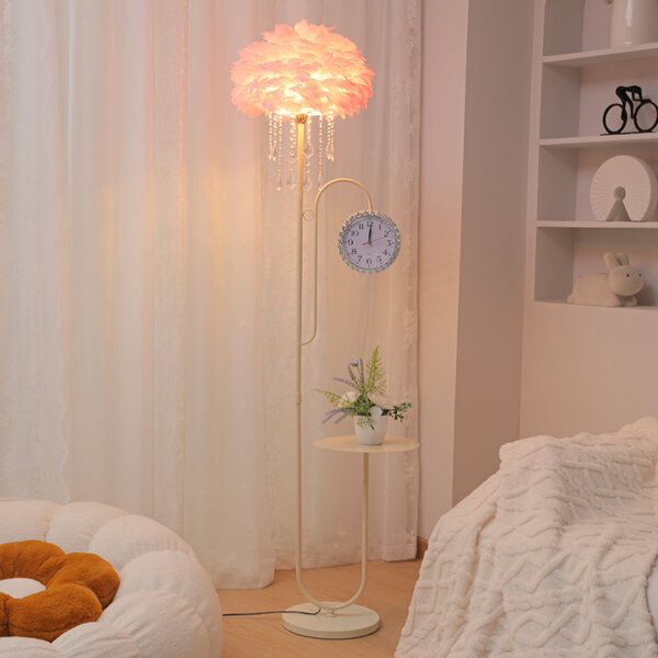 H165CM Cream Feather Hardware LED Floor Lamp - 图片 3