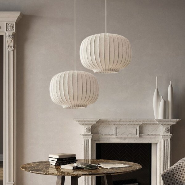 H43cm Duplex White Silk Pendant Light - 图片 2