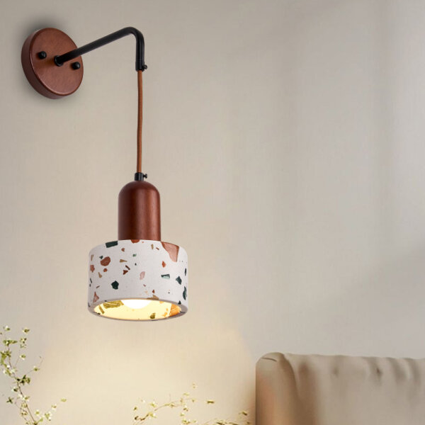 H16cm Terrazzo Wood LED Wall Lamp - 图片 2