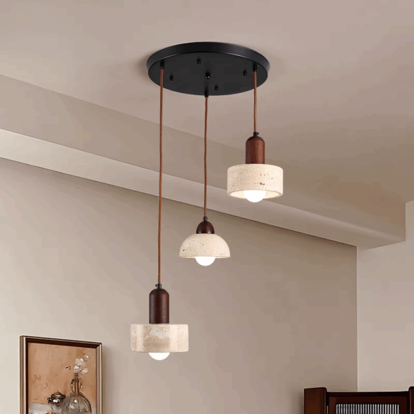 D35CM Yellow Travertine Wood Pendant Lamp - 图片 2