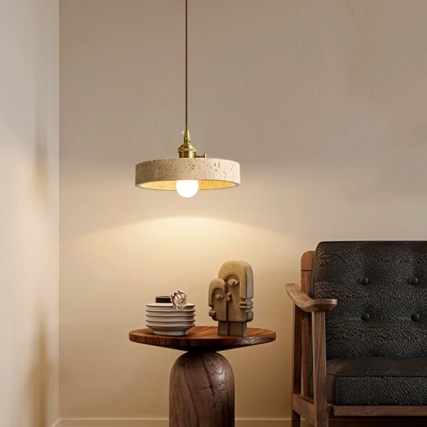 H11cm Yellow Travertine Stone Pendant Lamp - 图片 3