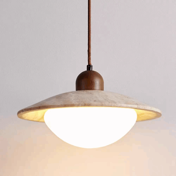 D25cm Travertine Stone Pendant Lamp - 图片 2