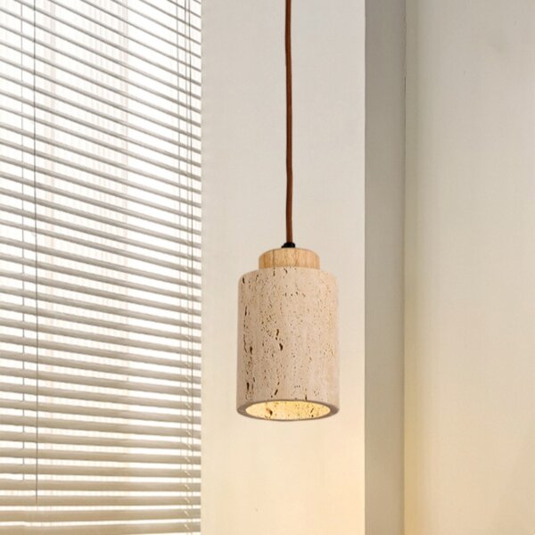 E27/E26 Yellow Travertine Wood Pendant Light - 图片 2