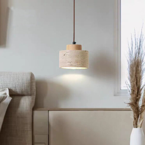 D12cm Yellow Cylinder Stone Pendant Lamp - 图片 3
