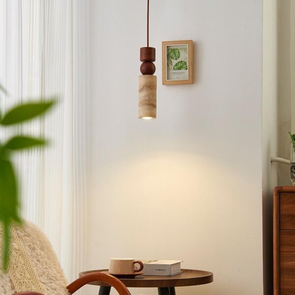 H28cm Vintage Yellow Travertine Pendant Lamp - 图片 3