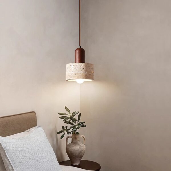 H16cm Yellow Travertine LED Pendant Lamp - 图片 2