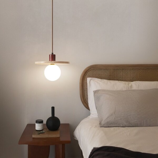 H18cm Stone Wood Pendant Light - 图片 3