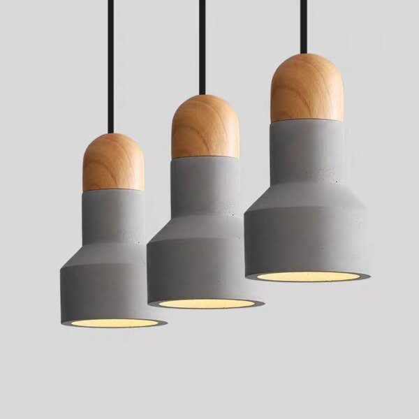 Retro Cement Wood Pendant Light - 图片 2