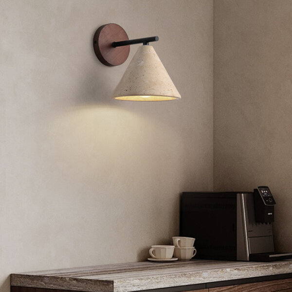 D13cm Cone Yellow Travertine LED Wall Light - 图片 3