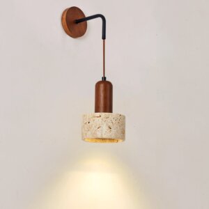 E27/E26 Yellow Travertine Wood Wall Lamp