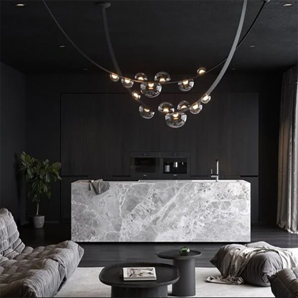 Black Leather Glass Pendant Light - 图片 2