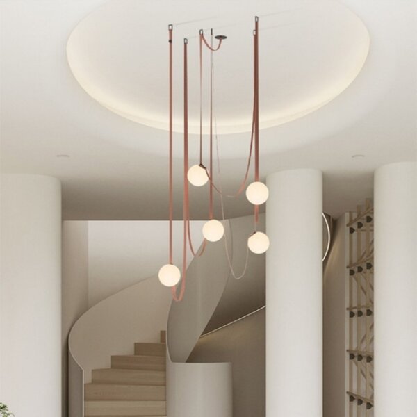 1-7 Heads Leather Glass Ball Metal Pendant Light - 图片 2
