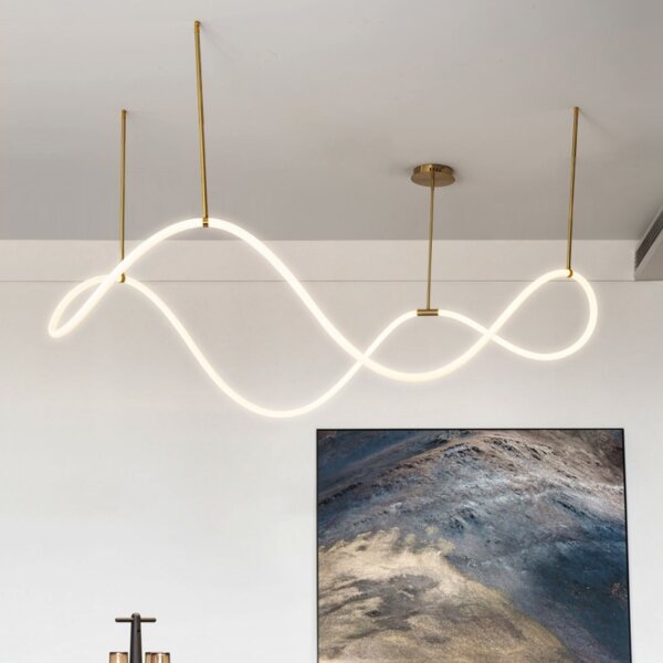 Gold White S-shaped Line Pendant Lamp - 图片 2