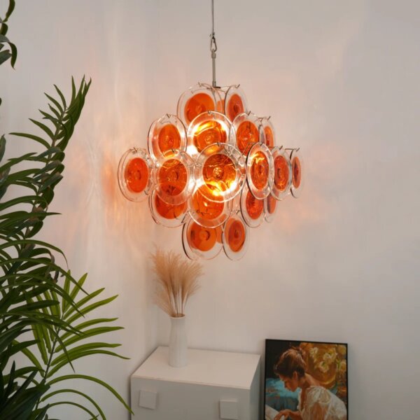 6 Heads Red Clear Glass Iron Pendant Lamp - 图片 3