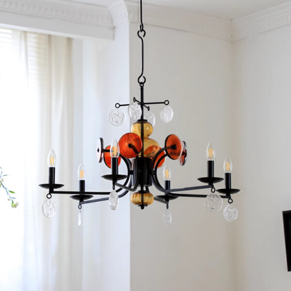5-8 Heads Retro Iron Glass Pendant Lamp - 图片 2