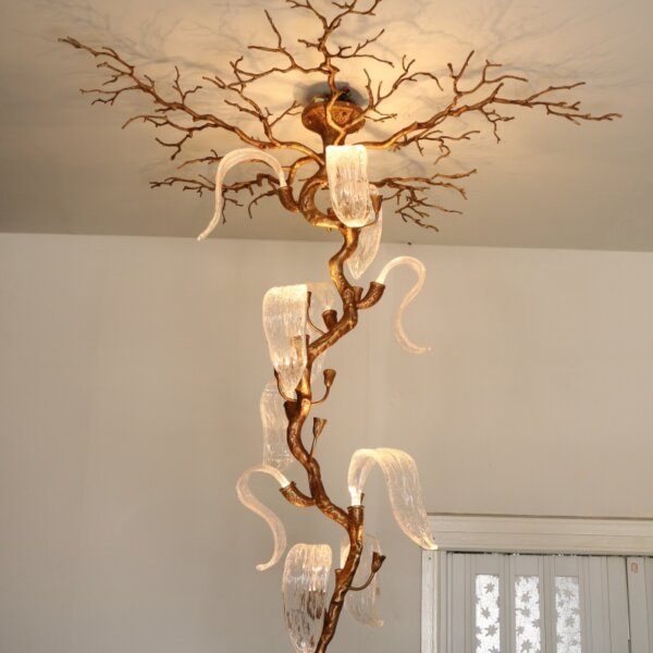 Metal Solid Chandelier Brass Copper Bronze Light Ceiling Decor Tree Branch - 图片 2