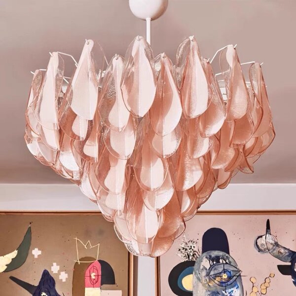 Green Pink Petal Glass Pendant Light - 图片 2