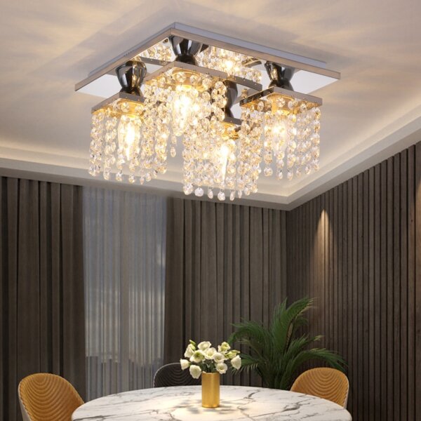 4 Heads Square Crystal Ceiling Light - 图片 2