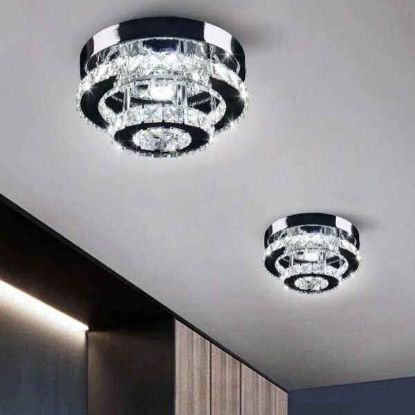 Round Stainless Steel Crystal Ceiling Lamp - 图片 2