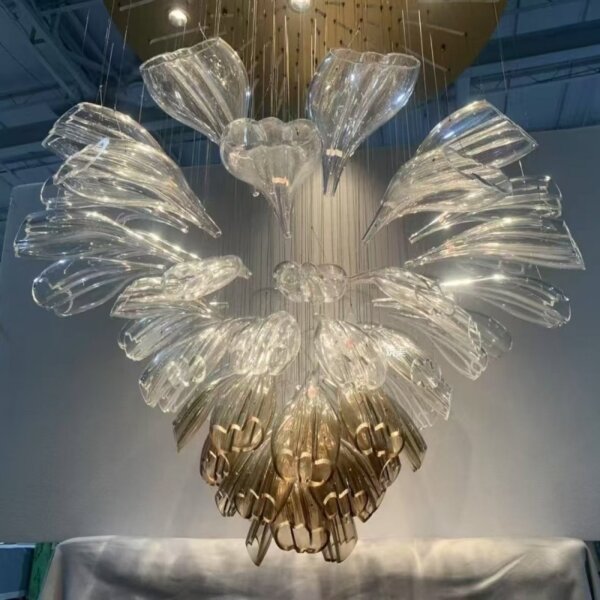 Gold Transparent Petal Custom Glass Chandelier - 图片 2