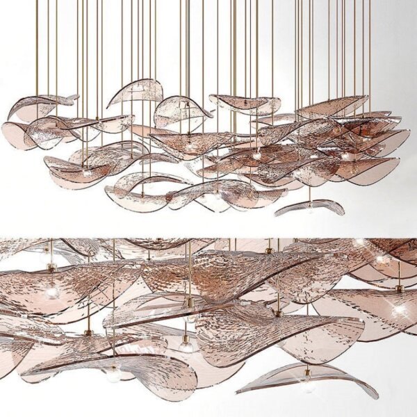 Gold Transparent Grey Custom Round Glass Chandelier - 图片 2