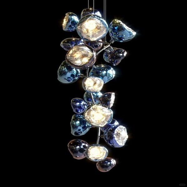 Blue Gold Long Custom Glass Chandelier - 图片 3
