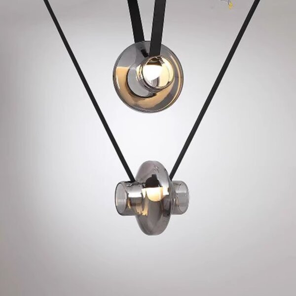 Clear Frosted Smoke Grey Belt Glass Pendant Light - 图片 2