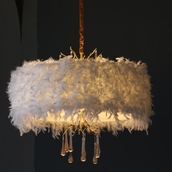 D85CM White Crown Feather Chandelier - 图片 2