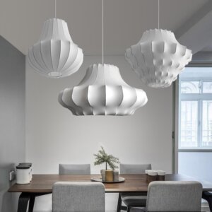 E27/E26 White Silk Iron Pendant Light