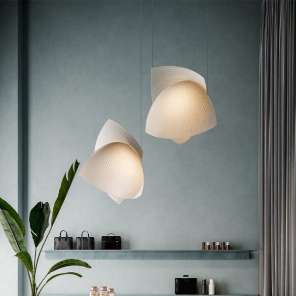 D60CM Fan-Shaped Silk Pendant Light - 图片 3