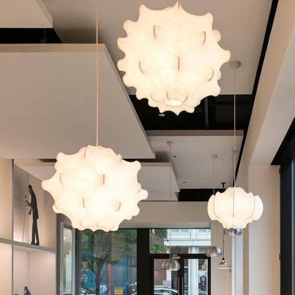 E27/E26 White Wave Silk Pendant Light - 图片 3