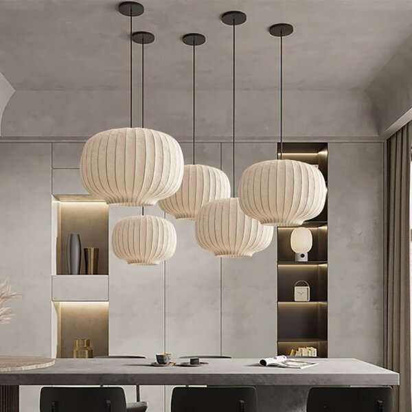 H43cm Duplex White Silk Pendant Light - 图片 3