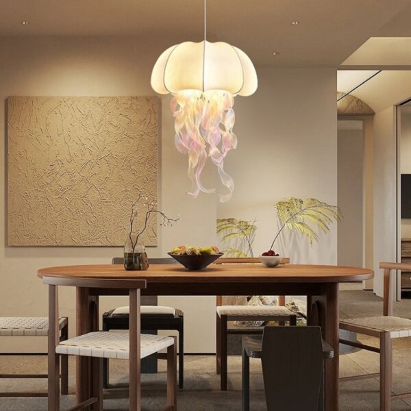 D50cm Jellyfish Silk Pendant Light - 图片 3