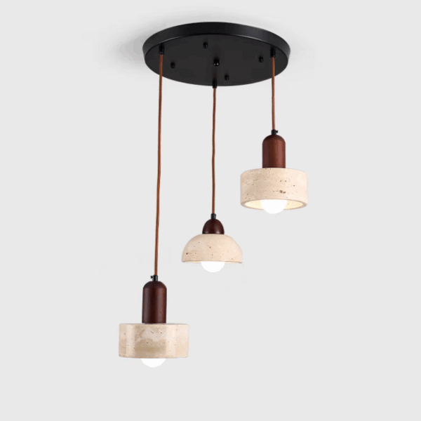 D35CM Yellow Travertine Wood Pendant Lamp - 图片 3