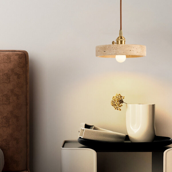 H11cm Yellow Travertine Stone Pendant Lamp - 图片 4