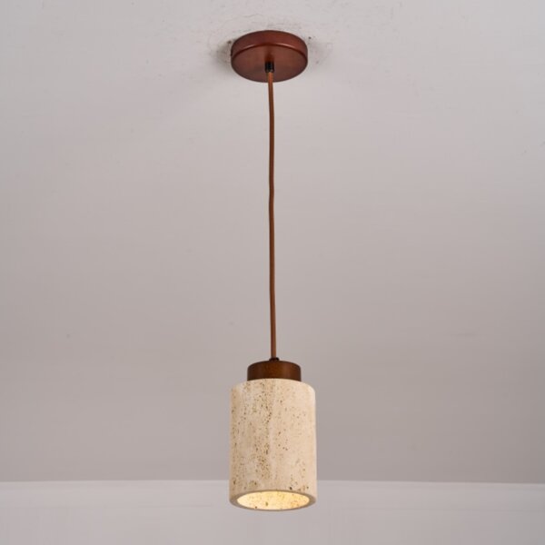 E27/E26 Yellow Travertine Wood Pendant Light - 图片 3