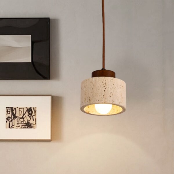 D12cm Yellow Cylinder Stone Pendant Lamp