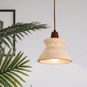H19cm Retro Cone Stone Wood Pendant Light