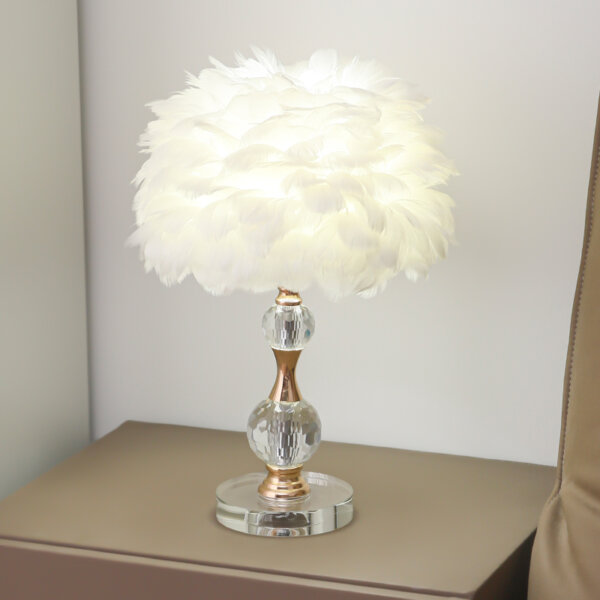 H45cm Hardware Crystal Feather Table Lamp - 图片 3