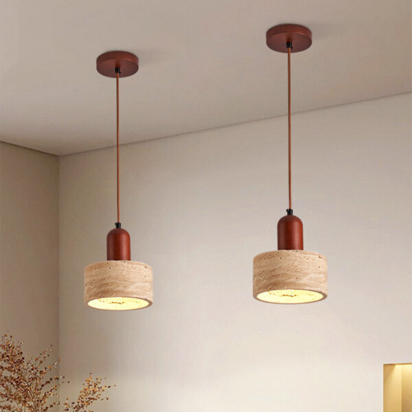 H16cm Yellow Travertine LED Pendant Lamp - 图片 3