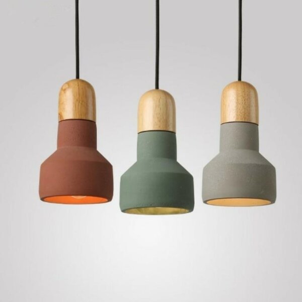 Retro Cement Wood Pendant Light - 图片 3