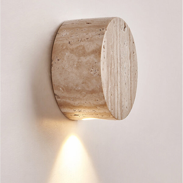 D10cm Yellow Travertine Round LED Wall Light - 图片 3