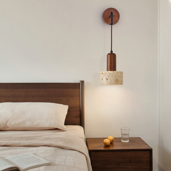 E27/E26 Yellow Travertine Wood Wall Lamp - 图片 3