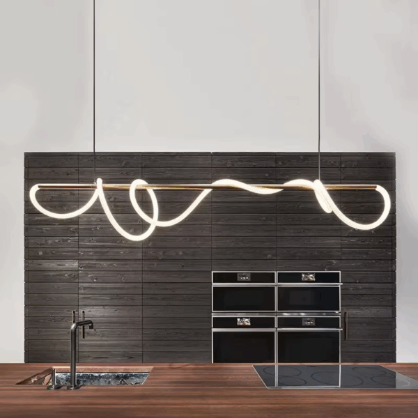 Gold White Linear Art Pendant Lamp - 图片 3