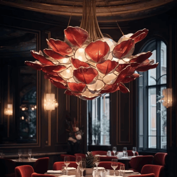 Gold Transparent Red Pink Custom Flower Glass Chandelier - 图片 3